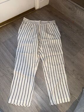 Brunello Cucinelli 100% Cream and Navy Striped Women’s Trousers